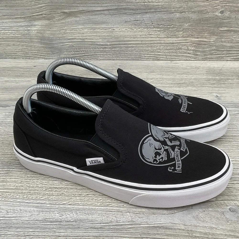 VANS Slip On Love You To Death Black Silver Canvas Shoes Womens Size 10 Mens 8.5